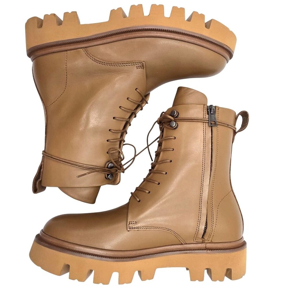 NEW Koio Italy Women 11 Fawn Beige Leather Cortina Combat Boots Handmade Shoes - Picture 6 of 16